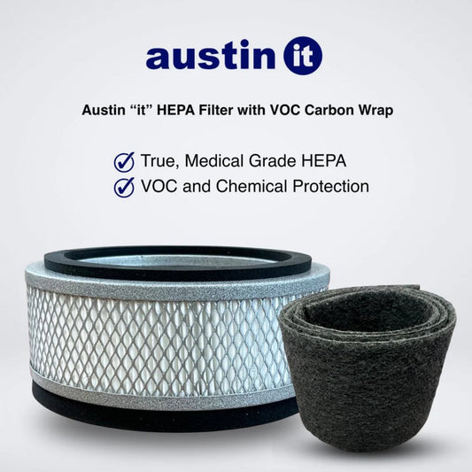 Austin 'it' HEPA filter with VOC carbon wrap on a white background