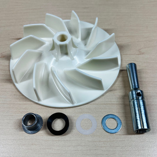 Kirby vacuum impeller fan with parts included in the fan replacement kit.