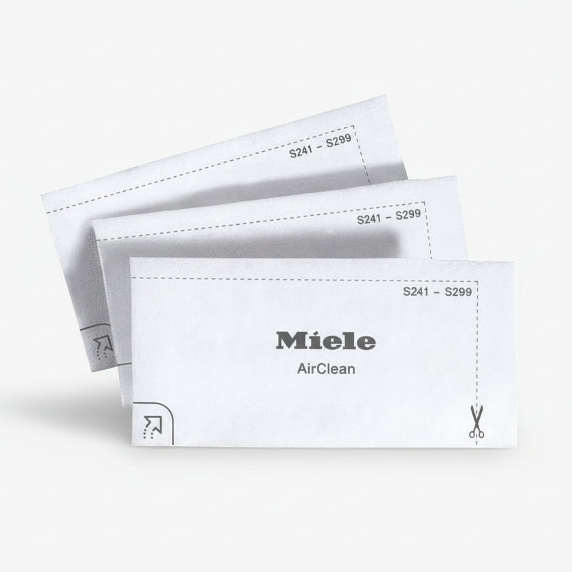 Miele AirClean filters on a white background
