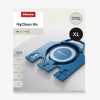 Miele HyClean Air vacuum bags package with 8 bags and 4 filters.