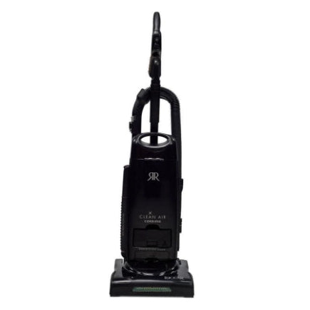 Black upright vacuum cleaner on a white background